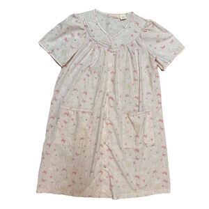 VTG Seersucker Housecoat Butterflies Grandma Robe Grannycore Cutsie XL